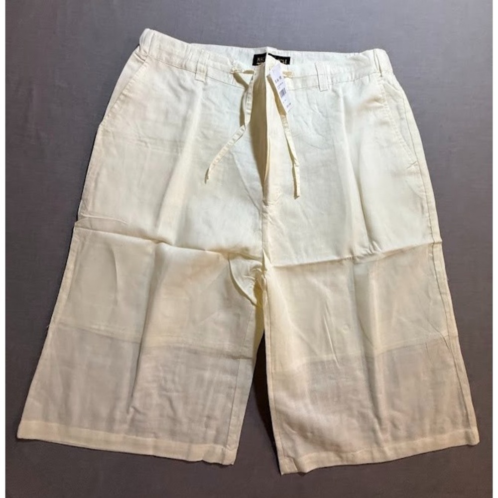 Rich & Rich‎ Linen Shorts Mens 2XL Yellow Pocketed Chino Drawstring 36x13 New.